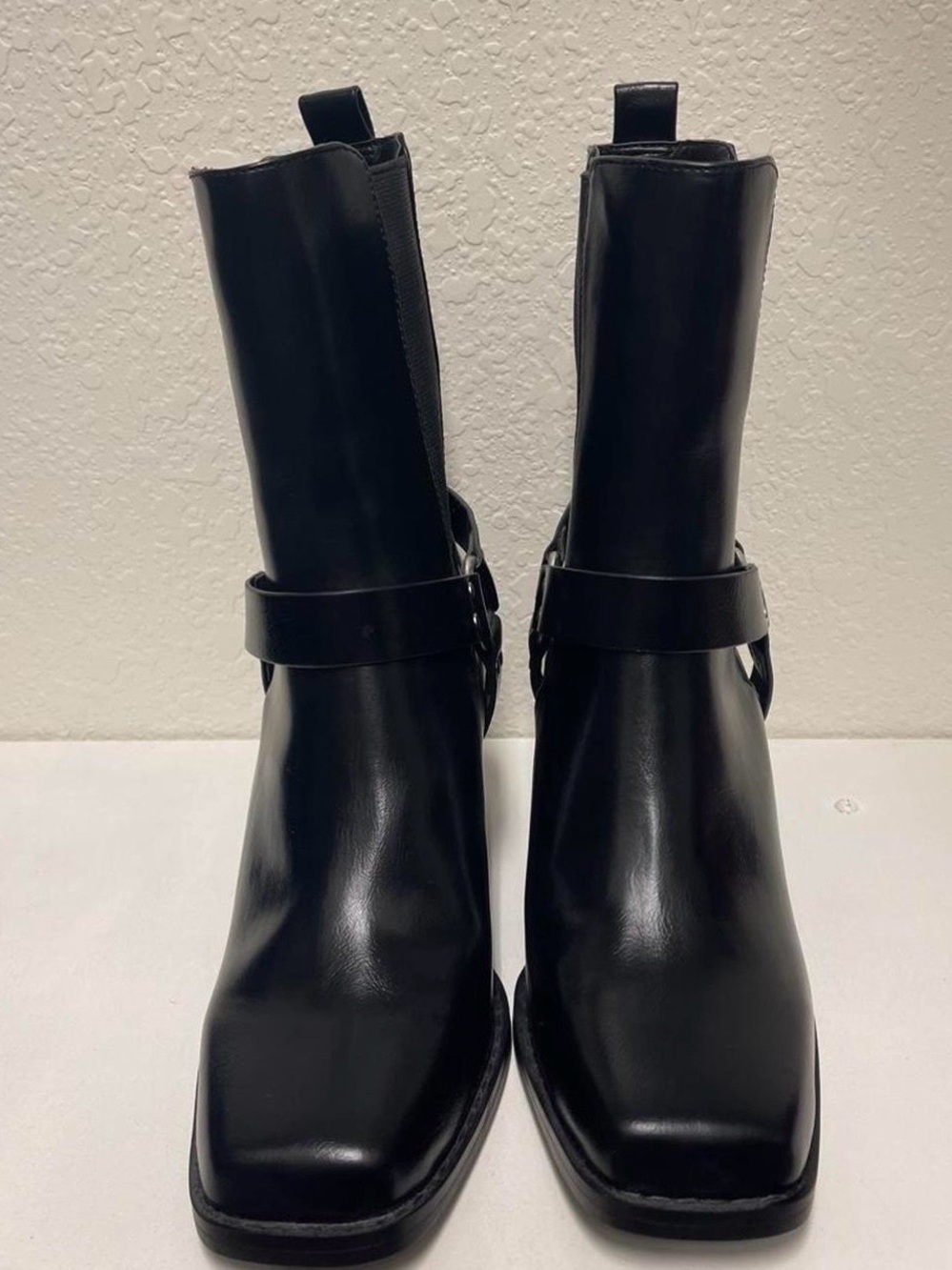 H&M Black Leather Harness Ankle Boots Size 7 EU37 UK5